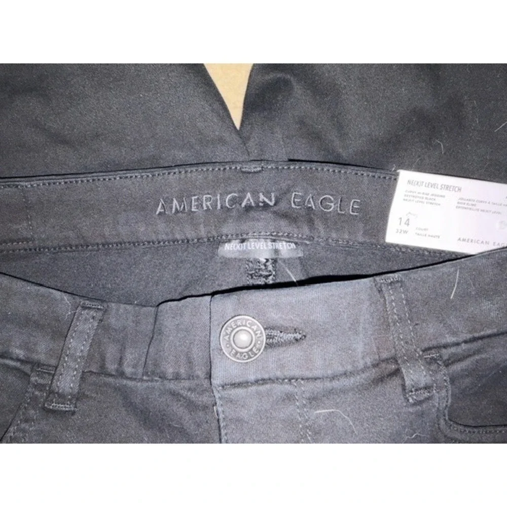 American Eagle Curvy Hi-Rise Jegging Black Distressed Jeans Sz 14 Short T35-23